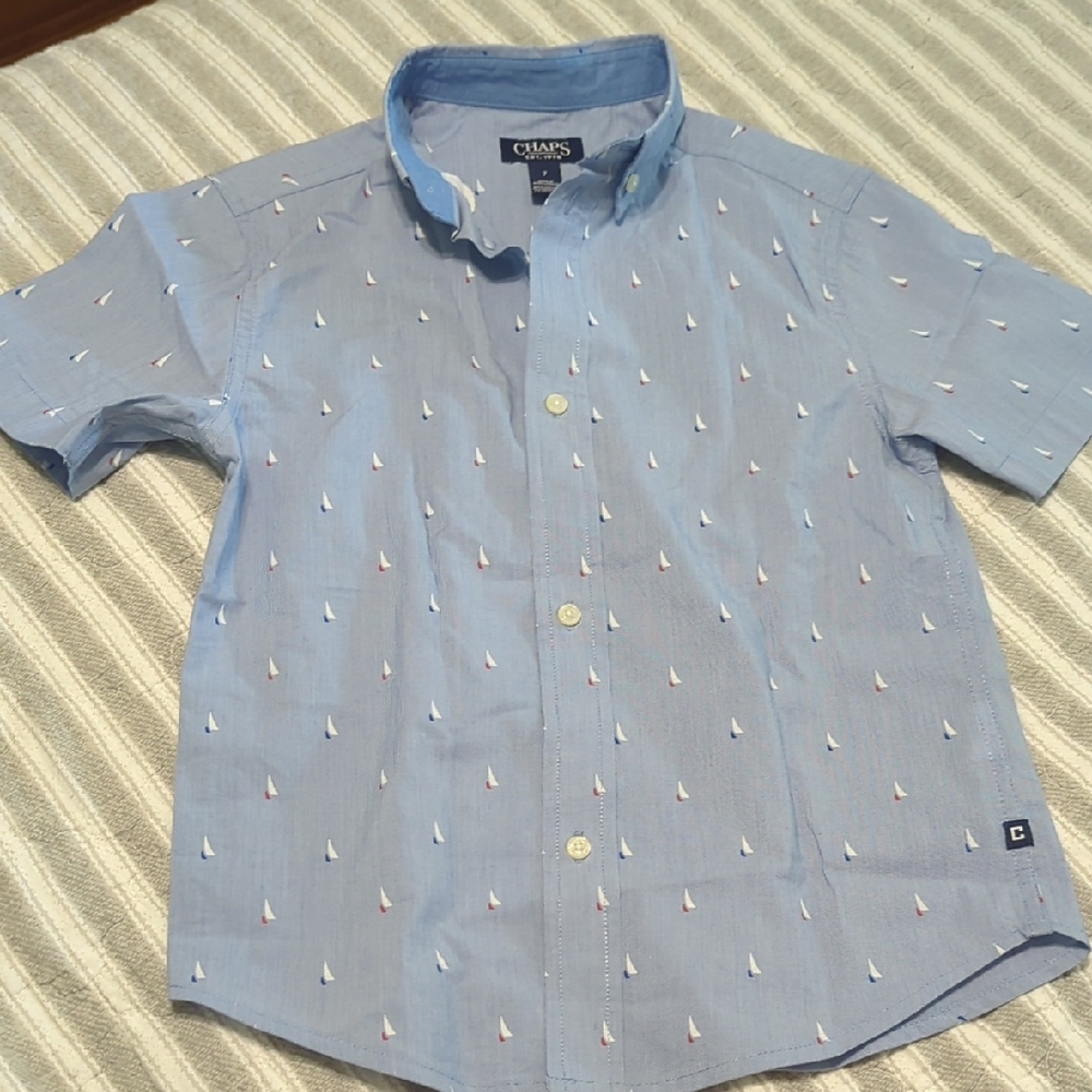 Chaps Blue Kids Shirt with Sailboat Print, Size 7, Nwot